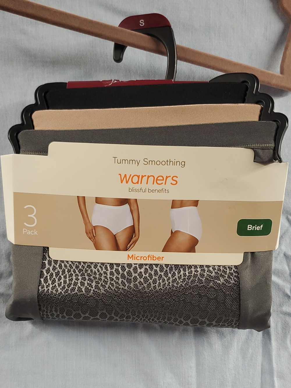 Warners 3-Pack Tummy Smoothing Briefs in Black, Nude, and Gray Animal Print